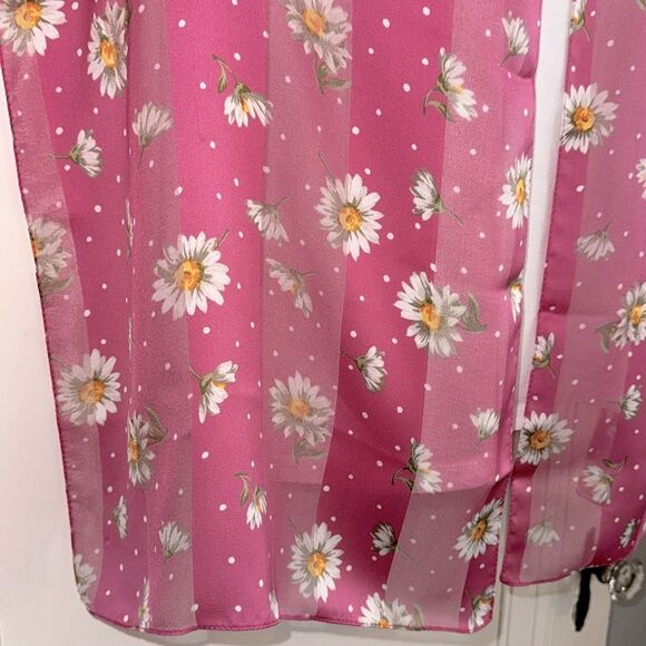Vintage Pink Semi Sheer Polyester Long Scarf with White Daisy Print - Picture 5 of 6